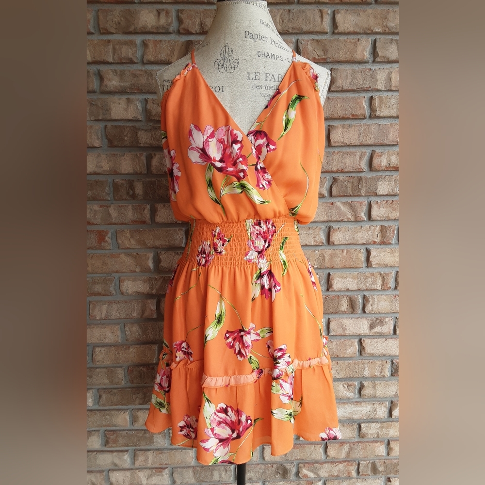 Parker Fabianna Floral Print Silk Wrap Front Mini Dress Size Medium. - Picture 2 of 12